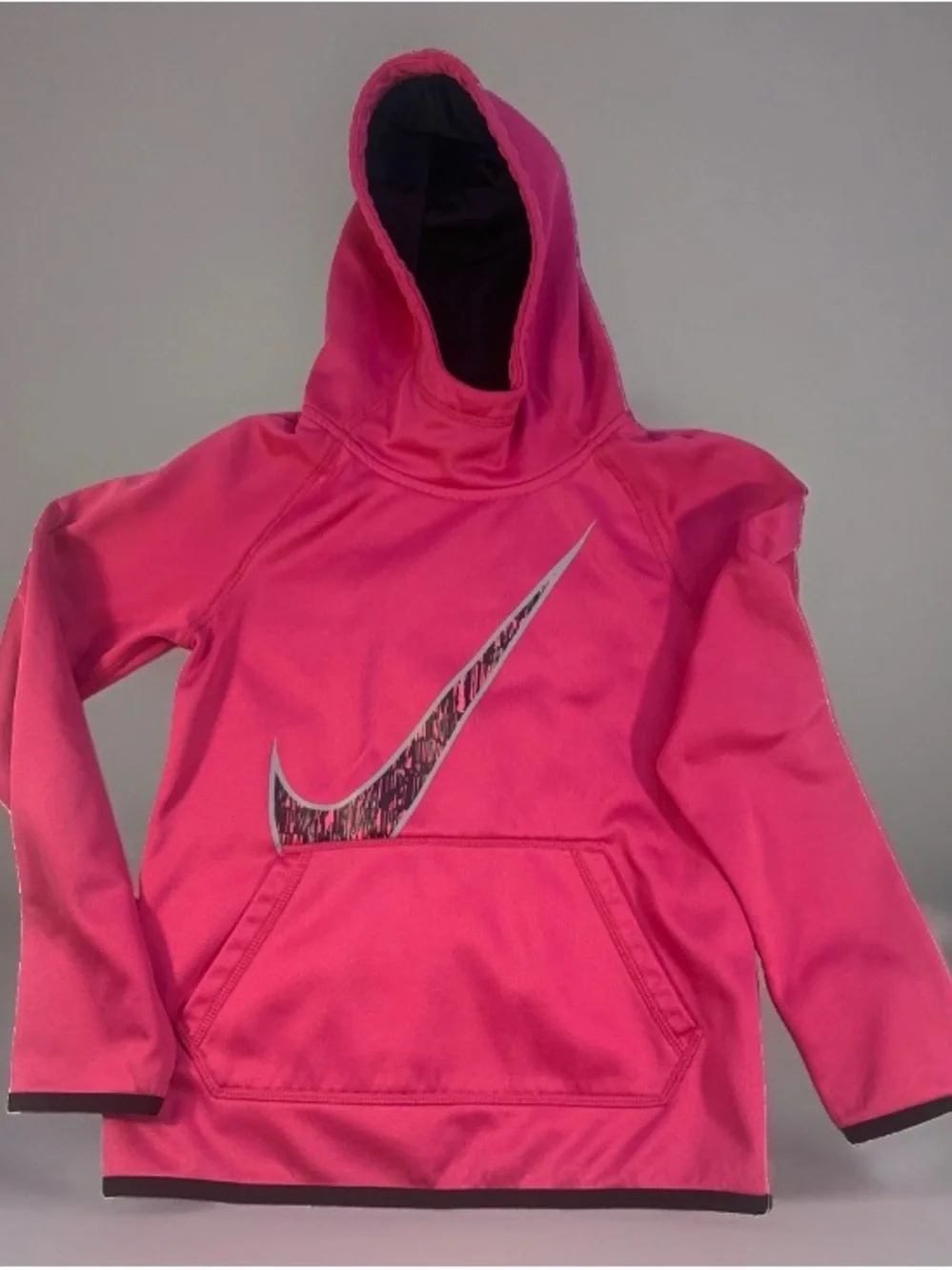 Nike Girls SmallHot Pink DriFit Hooded Sweatshirt w/ Silver Swoosh Thumb Holes